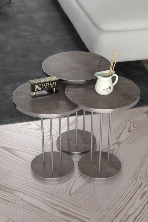 Terra Gold Round Coffee & Nesting Table Set - Silver Gordion