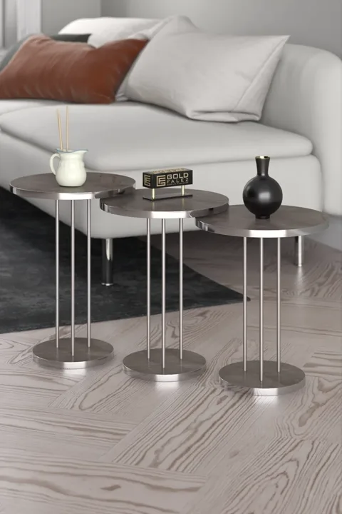 Terra Gold Round Coffee & Nesting Table Set - Silver Gordion