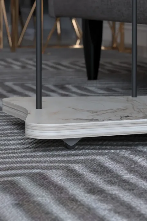 Rectangular Rolling Side Table - White Marble Effect