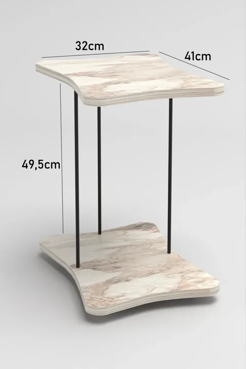 Rectangular Rolling Side Table - White Marble Effect