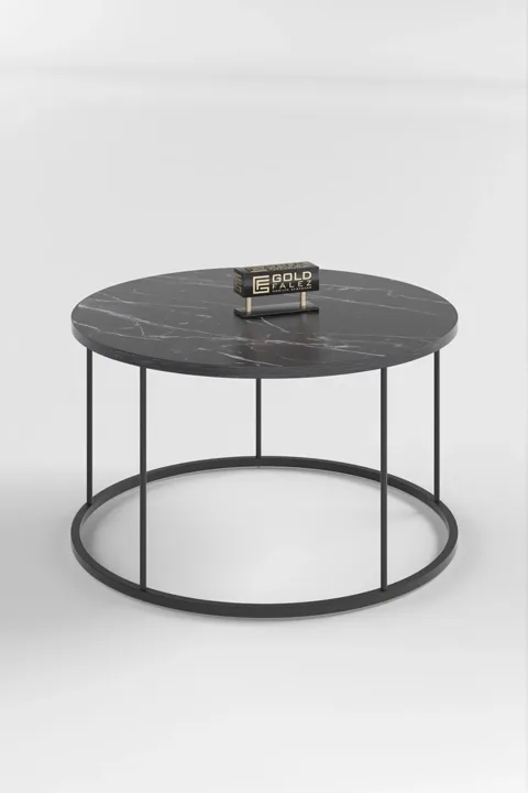 Terra Round Coffee Table Black Metal Legs - Black Marble Effect