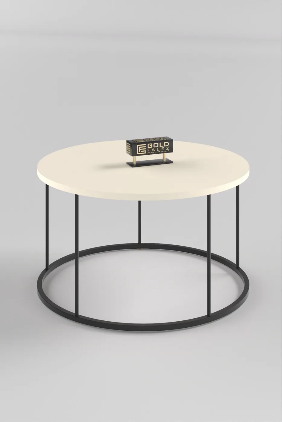 Terra Round Coffee Table Black Metal Legs - Cream