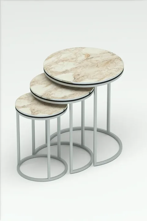 C 3-Piece Round Nesting Table Set - Two-Tone Efes Silver