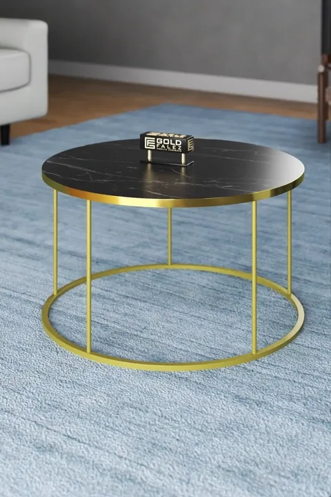 Terra Gold Round Coffee & Nesting Table Set - Black Marble