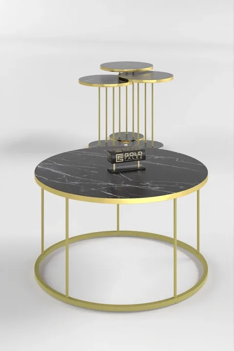 Terra Gold Round Coffee & Nesting Table Set - Black Marble