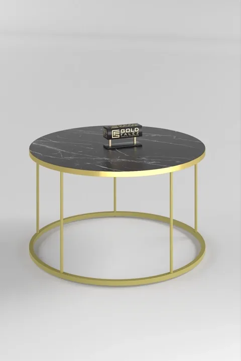Terra Gold Round Coffee & Nesting Table Set - Black Marble