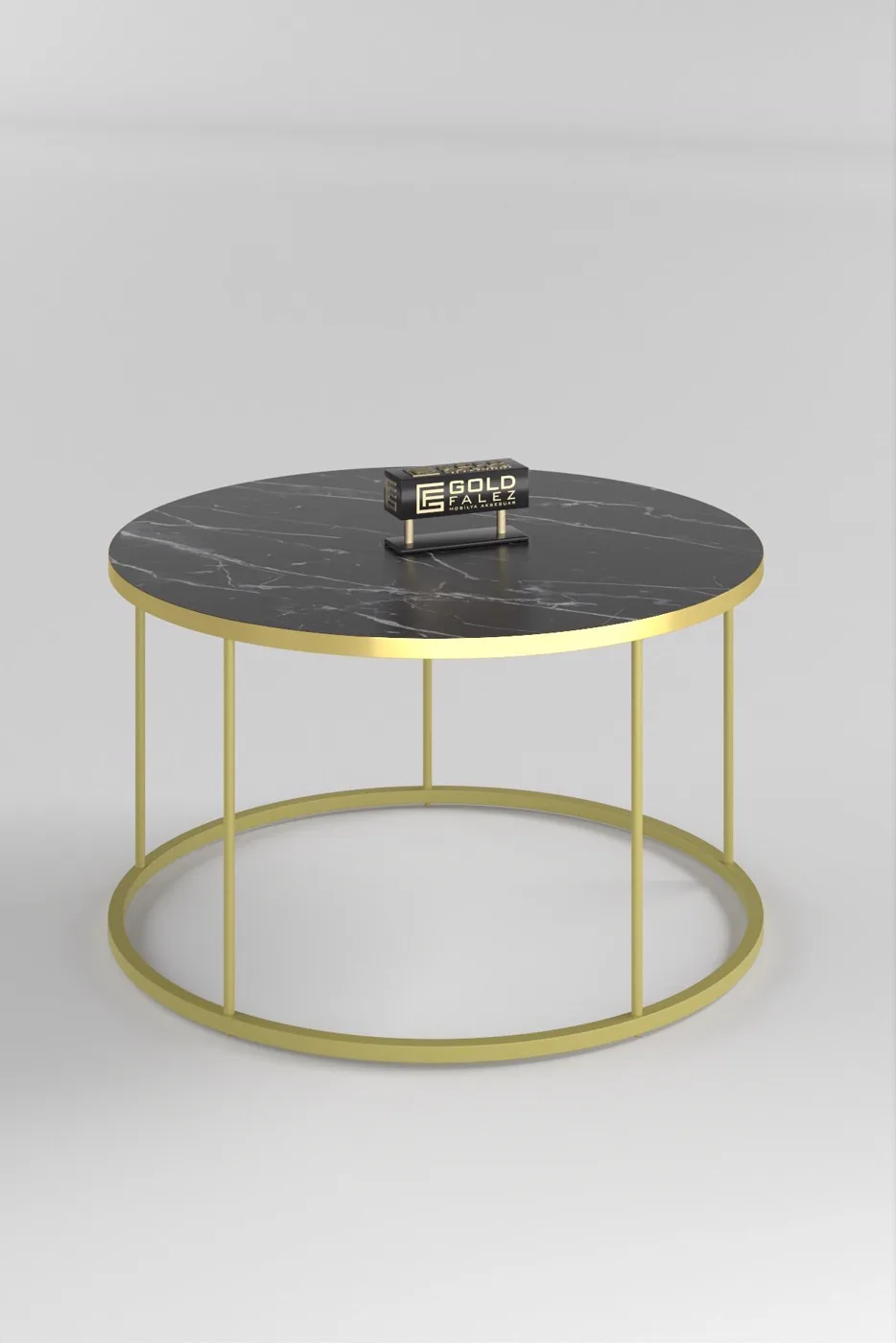 Terra Gold Round Coffee & Nesting Table Set - Black Marble