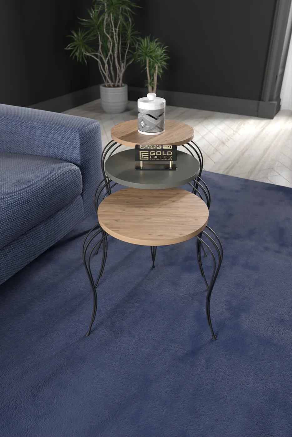 Lukens 3-Piece Round Nesting Table Set Metal Legs - Anthracite