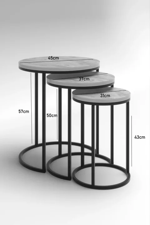 C 3-Piece Round Nesting Table Set - Black Marble Effect