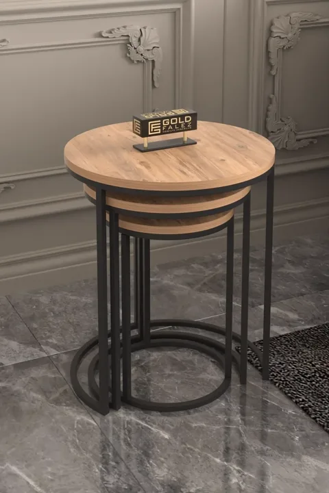C 3-Piece Round Nesting Table Set - Atlantic Pine