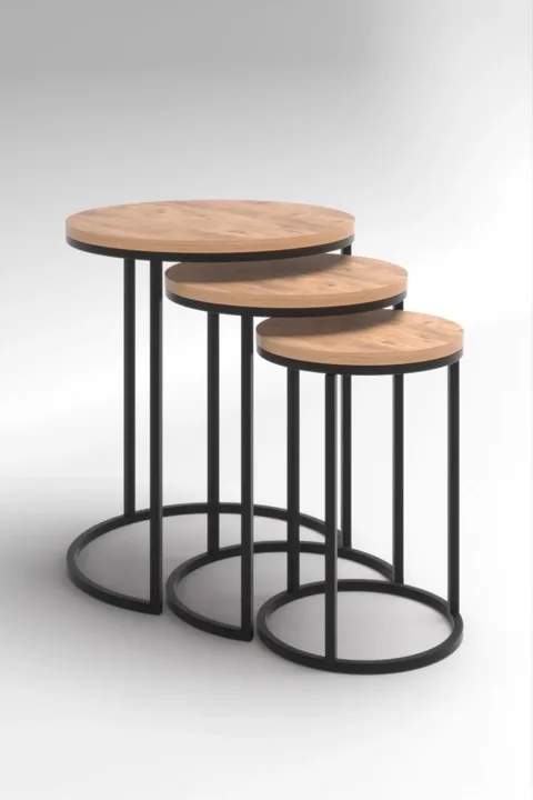 C 3-Piece Round Nesting Table Set - Atlantic Pine
