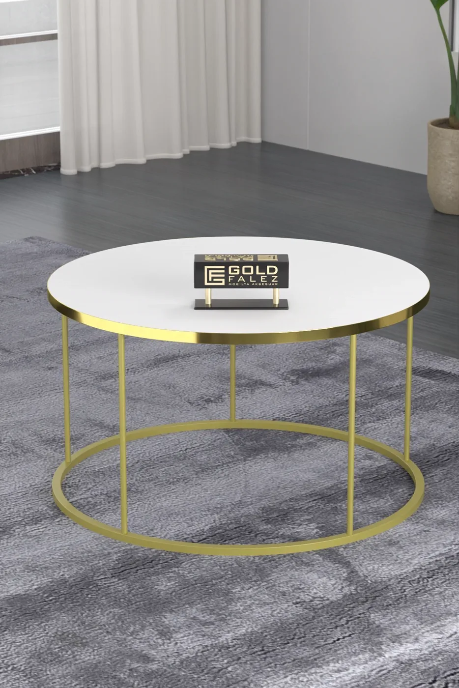 Terra Gold Round Coffee & Nesting Table Set - Gold White