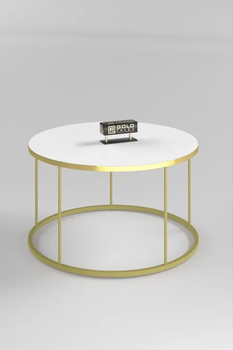 Gold Metal Ayak Orta Sehpa ve Zigon Sehpa Seti Beyaz