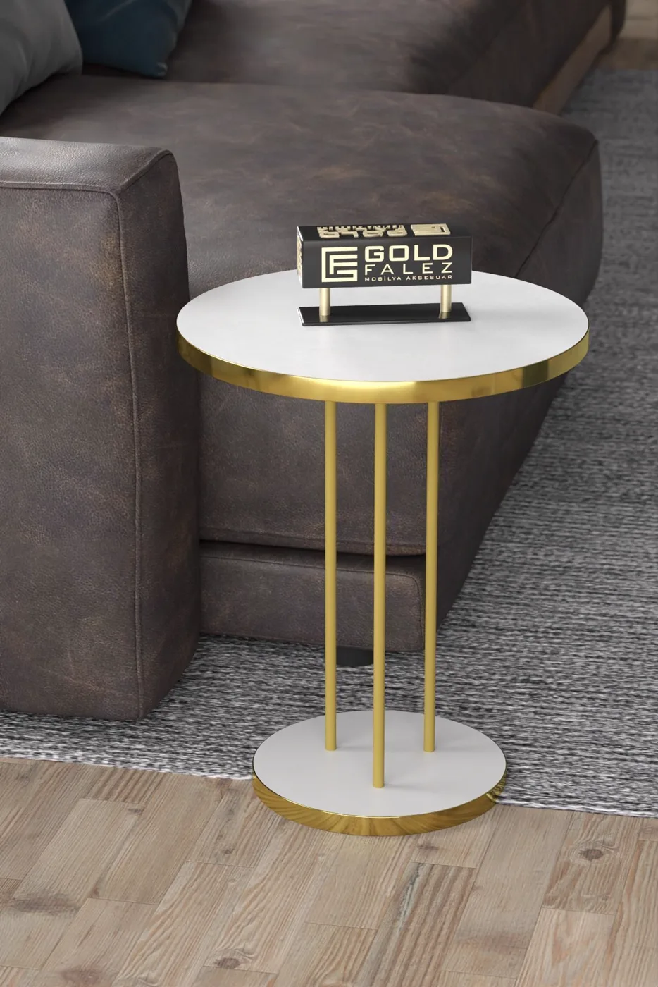 Terra Gold Round Coffee & Nesting Table Set - Gold White