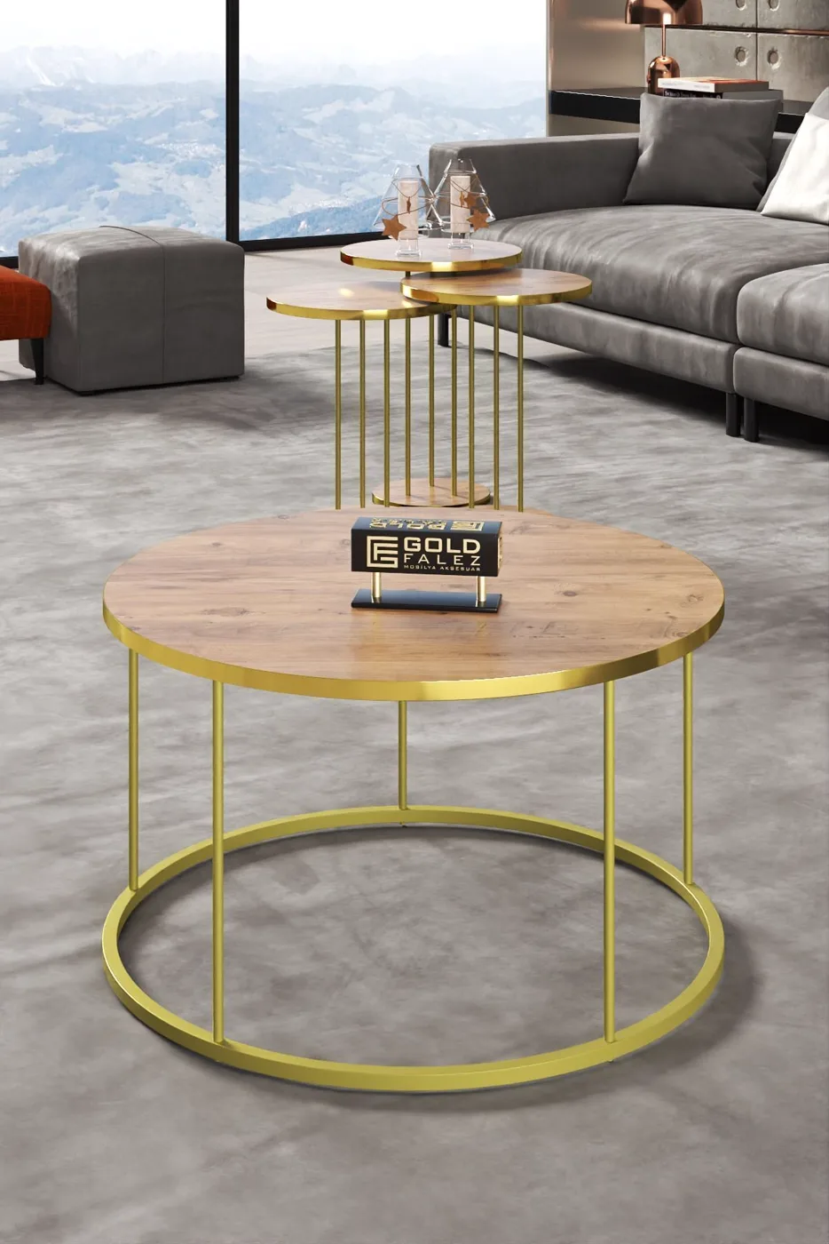 Terra Gold Round Coffee & Nesting Table Set - Atlantic Pine
