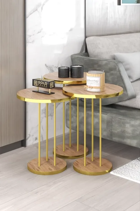 Terra Gold Round Coffee & Nesting Table Set - Atlantic Pine
