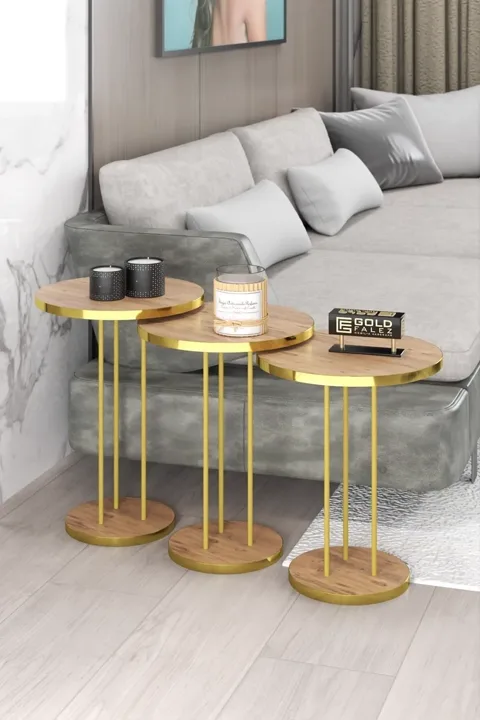 Terra Gold Round Coffee & Nesting Table Set - Atlantic Pine