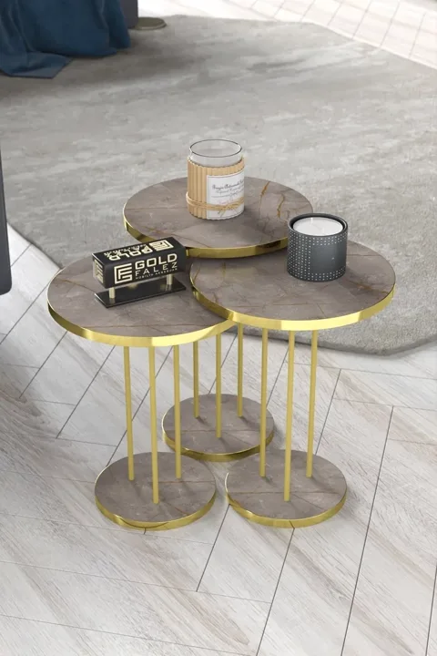 Terra Gold Round Coffee & Nesting Table Set - Gordion