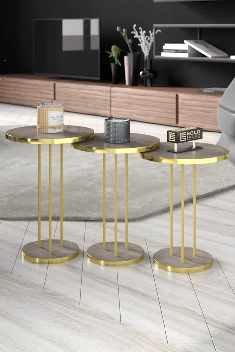 Terra Gold Round Coffee & Nesting Table Set - Gordion