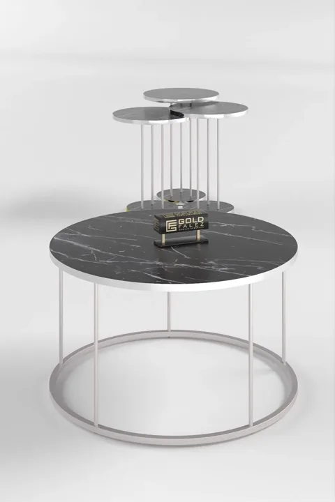 Terra Gold Round Coffee & Nesting Table Set - Silver Bendir