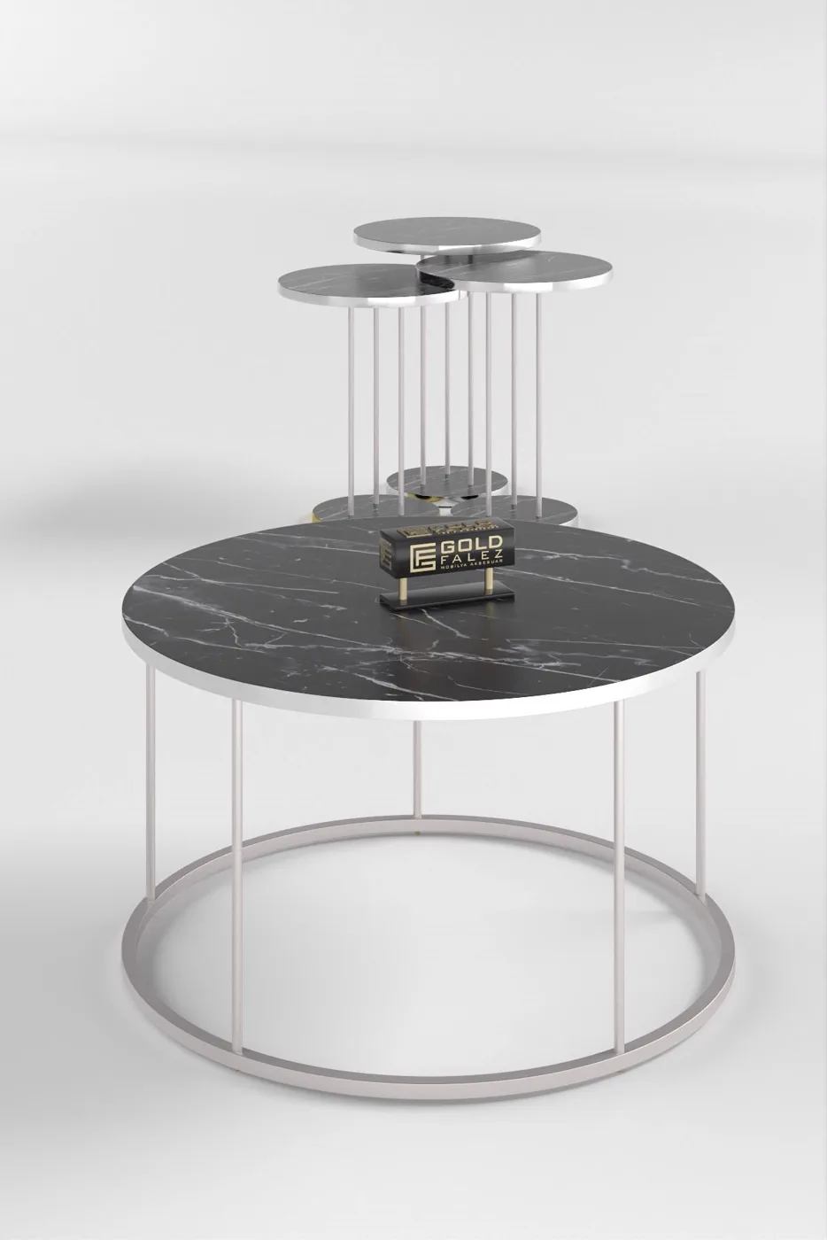 Terra Gold Round Coffee & Nesting Table Set - Silver Bendir