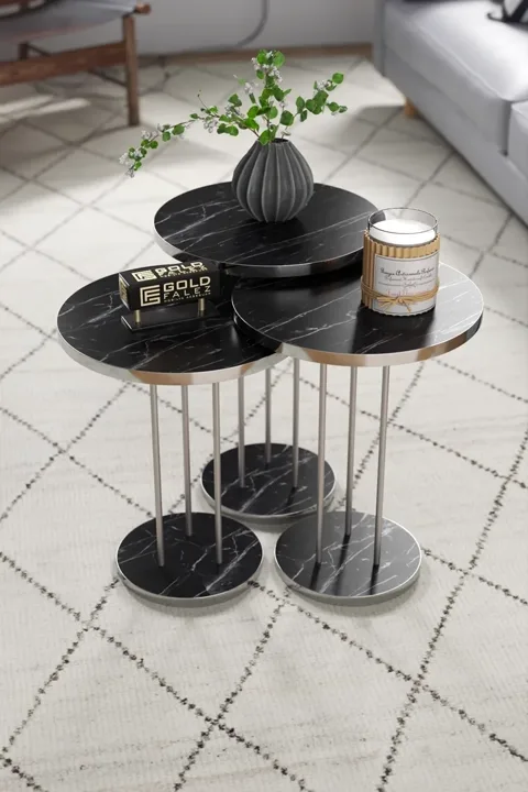 Terra Gold Round Coffee & Nesting Table Set - Silver Bendir