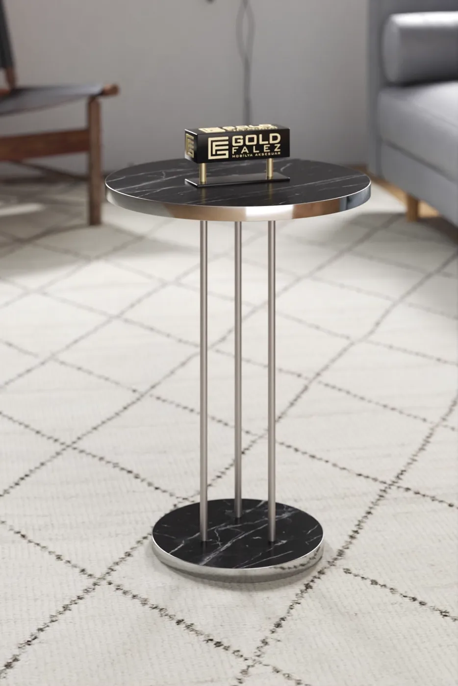 Terra Gold Round Coffee & Nesting Table Set - Silver Bendir