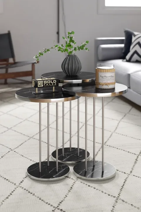Terra Gold Round Coffee & Nesting Table Set - Silver Bendir