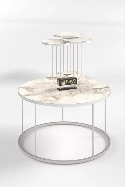 Terra Gold Round Coffee & Nesting Table Set - Silver Efes
