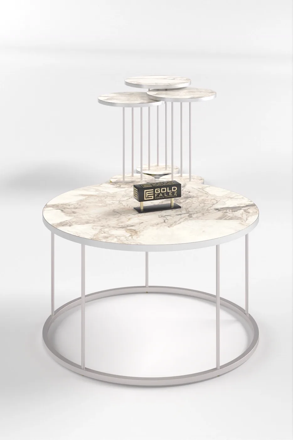Terra Gold Round Coffee & Nesting Table Set - Silver Efes