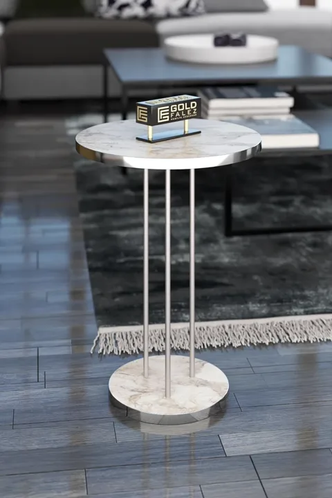 Terra Gold Round Coffee & Nesting Table Set - Silver Efes