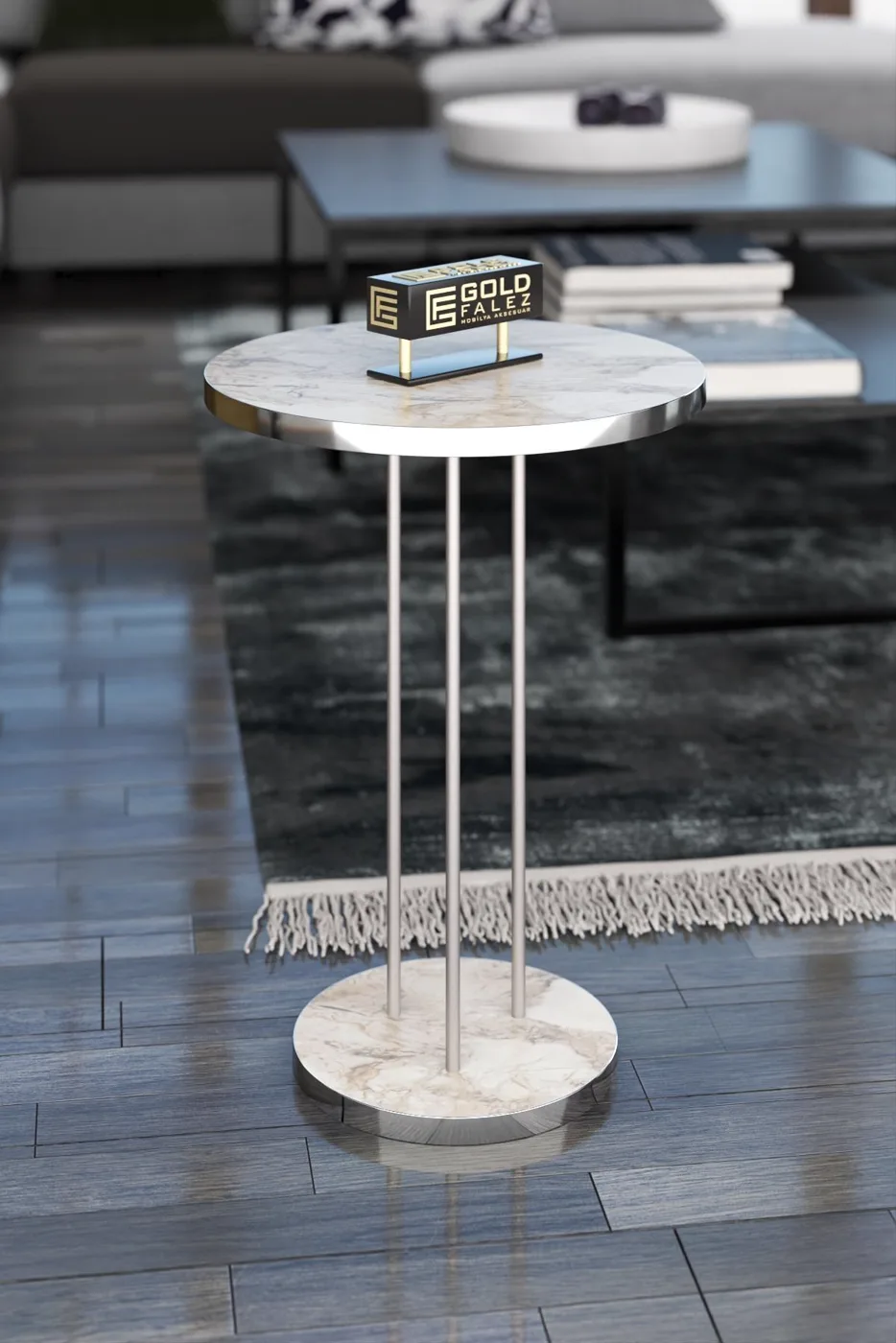 Terra Gold Round Coffee & Nesting Table Set - Silver Efes