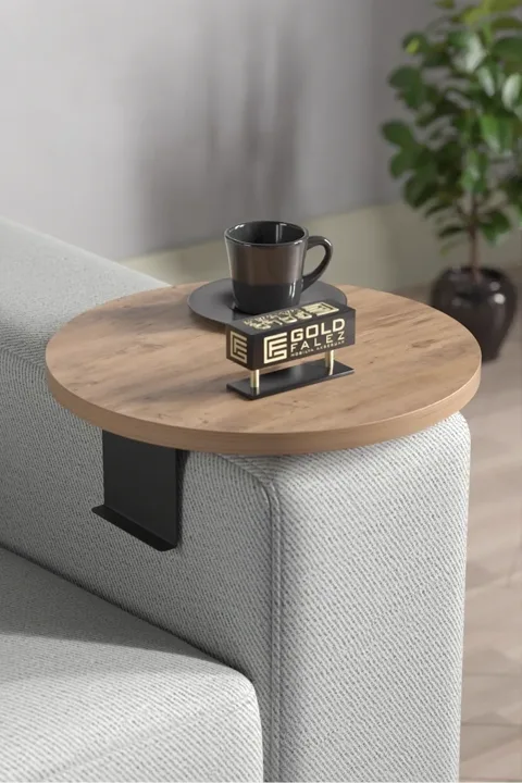 Ilkal Adjustable Metal Leg Round Tray Side Table - Walnut