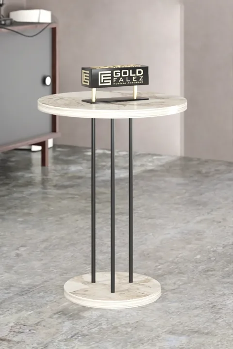 Terra Round Coffee & Nesting Table Set Black Metal Legs - Efes