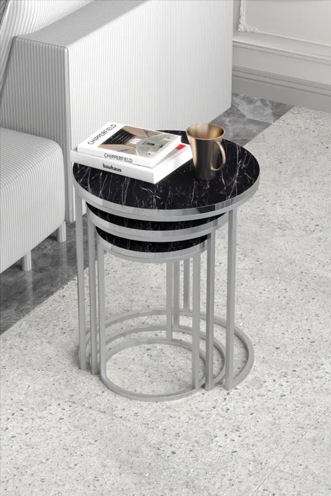 C 3-Piece Round Nesting Table Set - Silver Bendir
