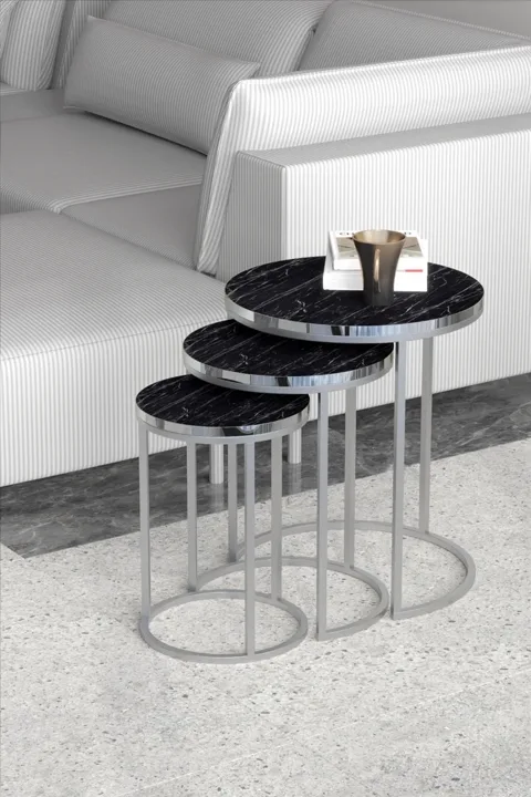 C 3-Piece Round Nesting Table Set - Silver Bendir