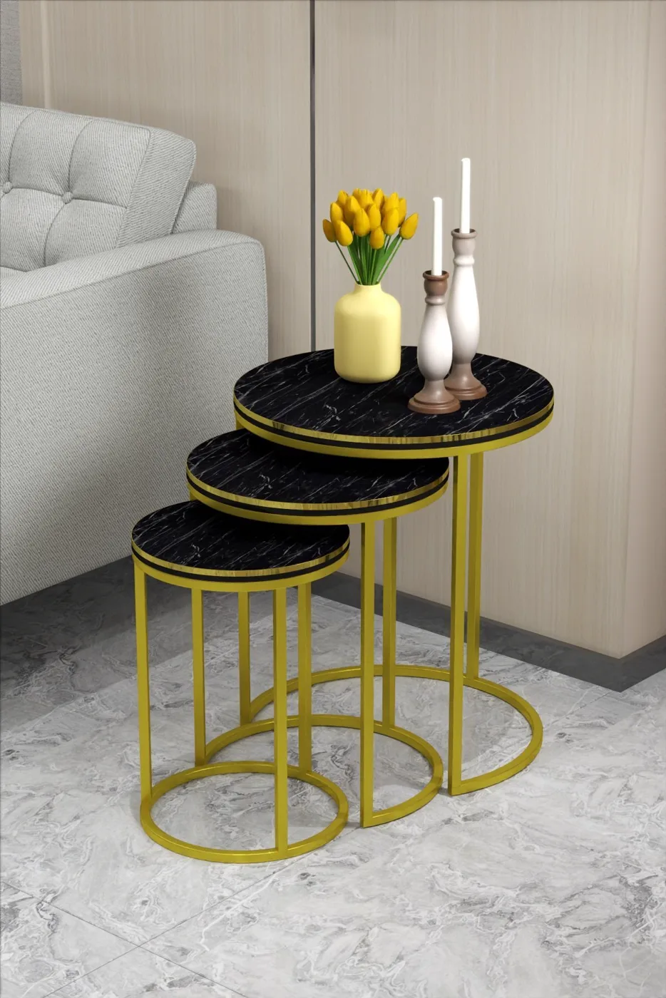 C 3-Piece Round Nesting Table Set - Bendir Two-Tone