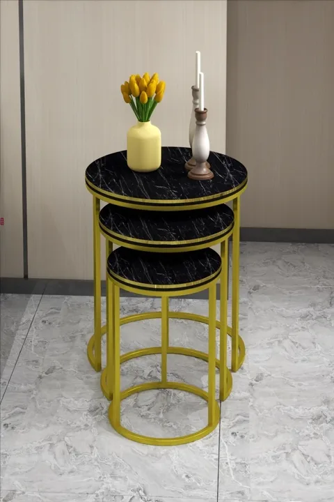 C 3-Piece Round Nesting Table Set - Bendir Two-Tone