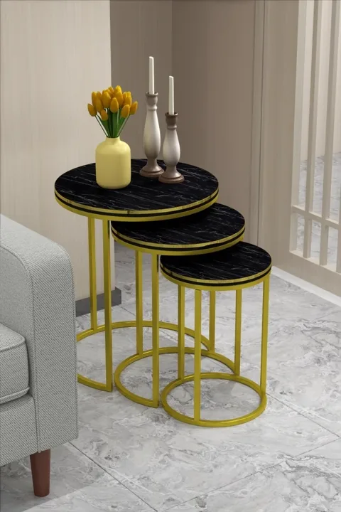 C 3-Piece Round Nesting Table Set - Bendir Two-Tone
