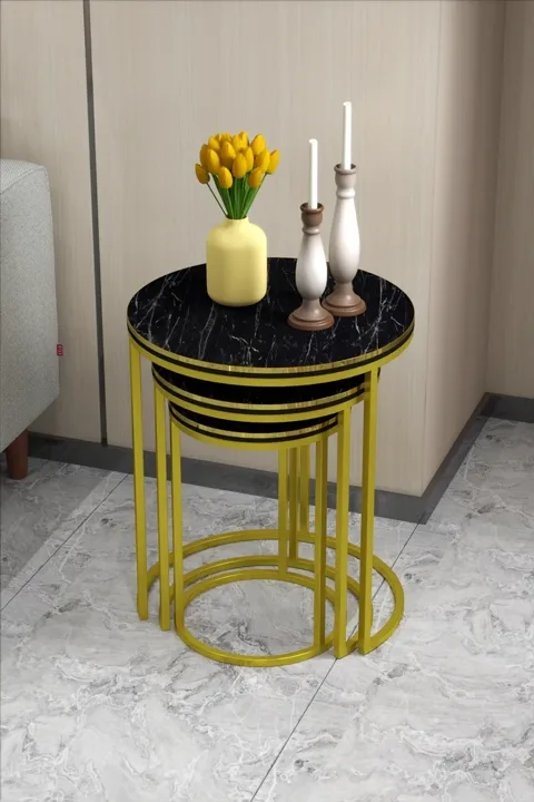 C 3-Piece Round Nesting Table Set - Bendir Two-Tone
