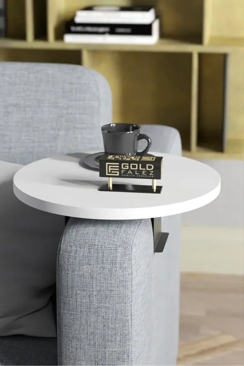Adjustable Metal Leg Round Tray Side Table - White