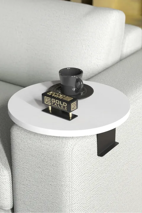 Adjustable Metal Leg Round Tray Side Table - White