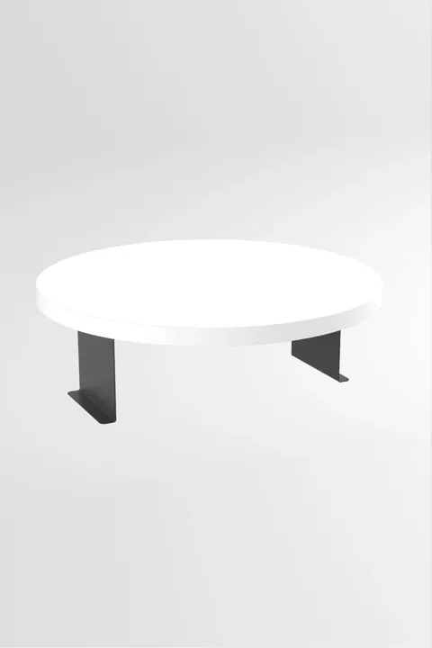 Adjustable Metal Leg Round Tray Side Table - White