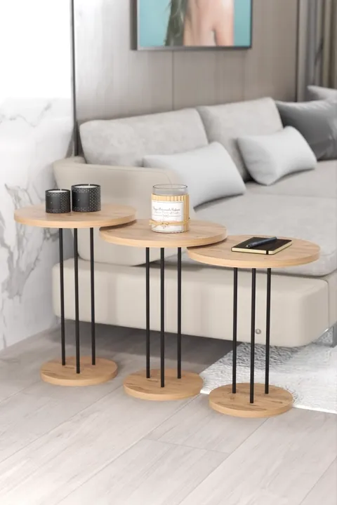 Terra Round Coffee & Nesting Table Set Black Metal Legs - Walnut Atlantic