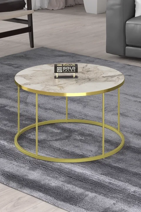 Terra Gold Round Coffee & Nesting Table Set - Gold White Marble