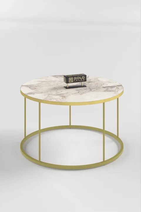 Terra Gold Round Coffee & Nesting Table Set - Gold White Marble