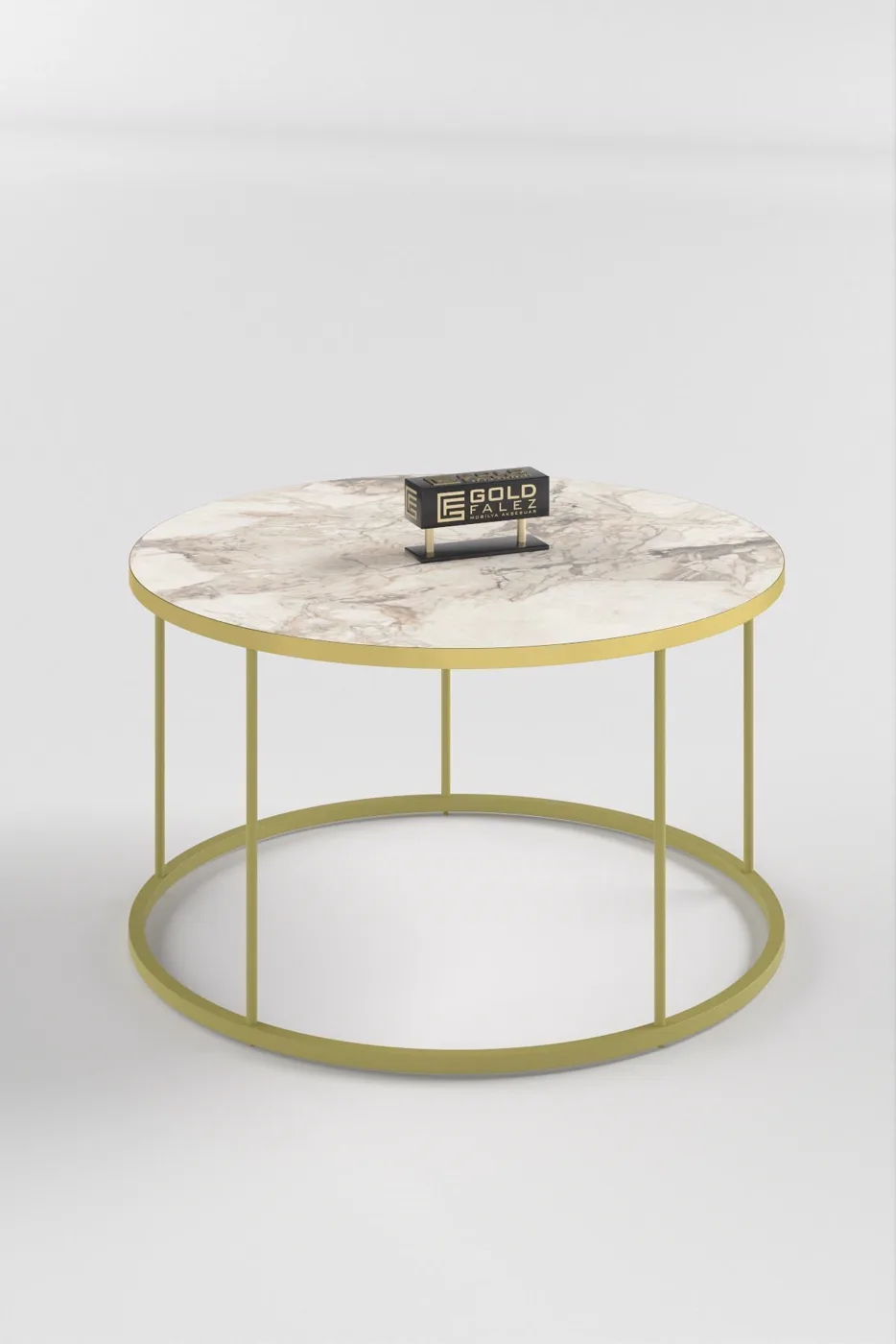 Terra Gold Round Coffee & Nesting Table Set - Gold White Marble