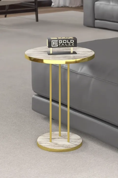 Terra Gold Round Coffee & Nesting Table Set - Gold White Marble