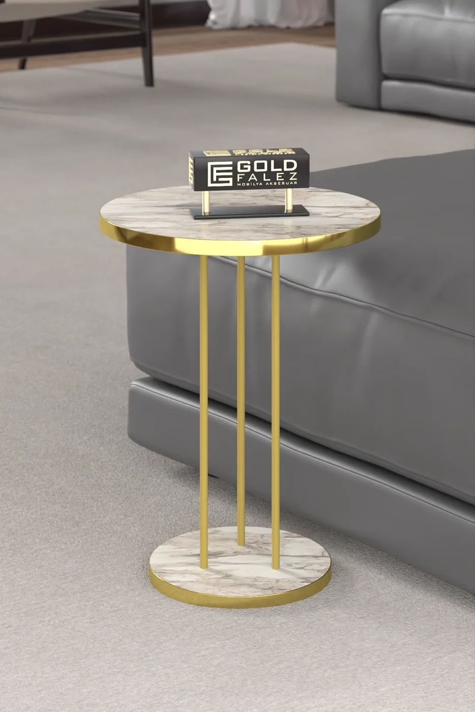 Terra Gold Round Coffee & Nesting Table Set - Gold White Marble