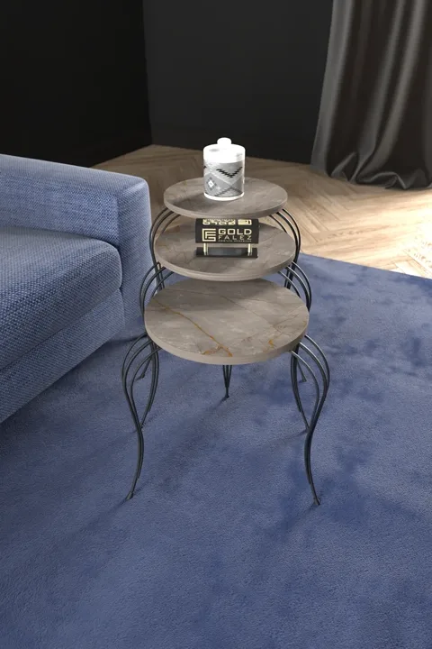 Lukens 3-Piece Round Nesting Table Set Metal Legs - Gordion